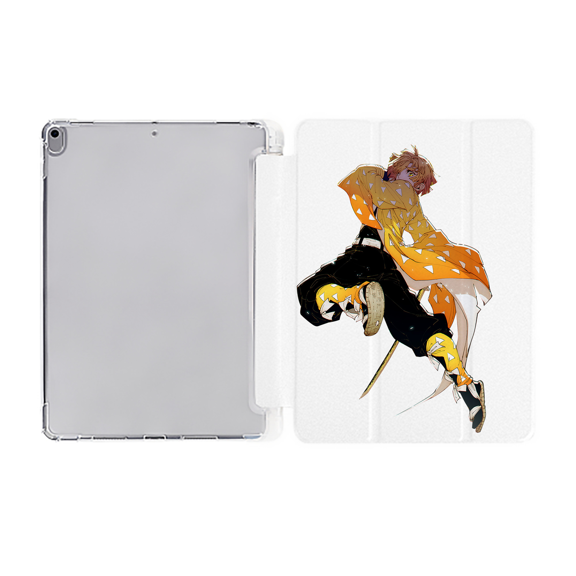 （画像用） 鬼滅の刃（きめつのやいば）我妻 善逸／あがつま ぜんいつ Agatsuma Zenitsu IPad ケース ペン収納付き 三つ折りスタンド PUレザー×シリコン 対応機種9.5/10.5/10.9インチ